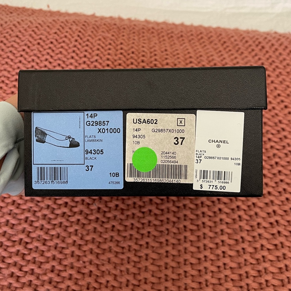 Chanel Black Whip Stitch Flats Lambskin Size 37